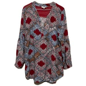 Women’s UMGEE, 65% Cotton, Bishop Sleeves, V Neck Top, Multi Colors, Medium